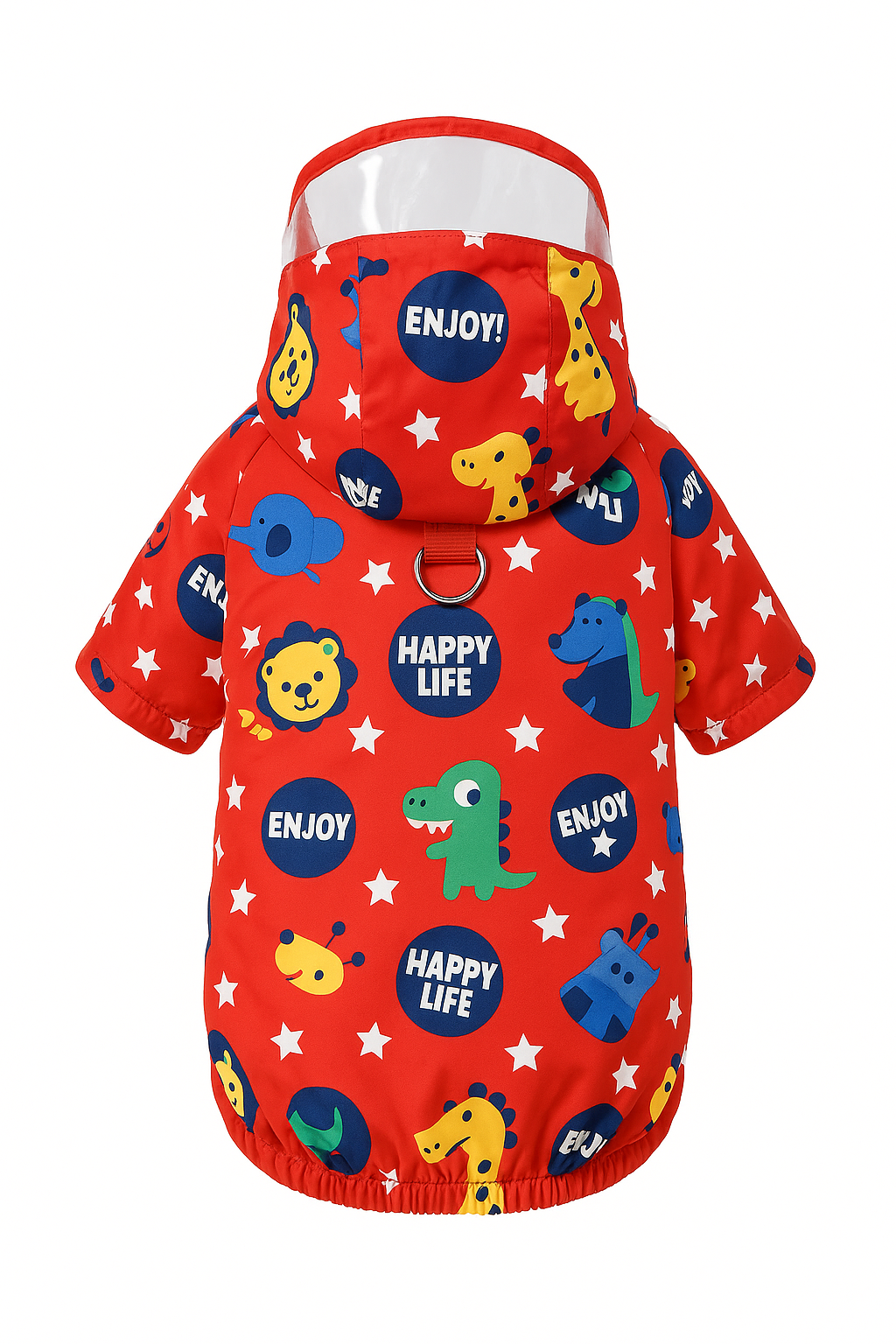 Red Dog Raincoat with Cartoon Print