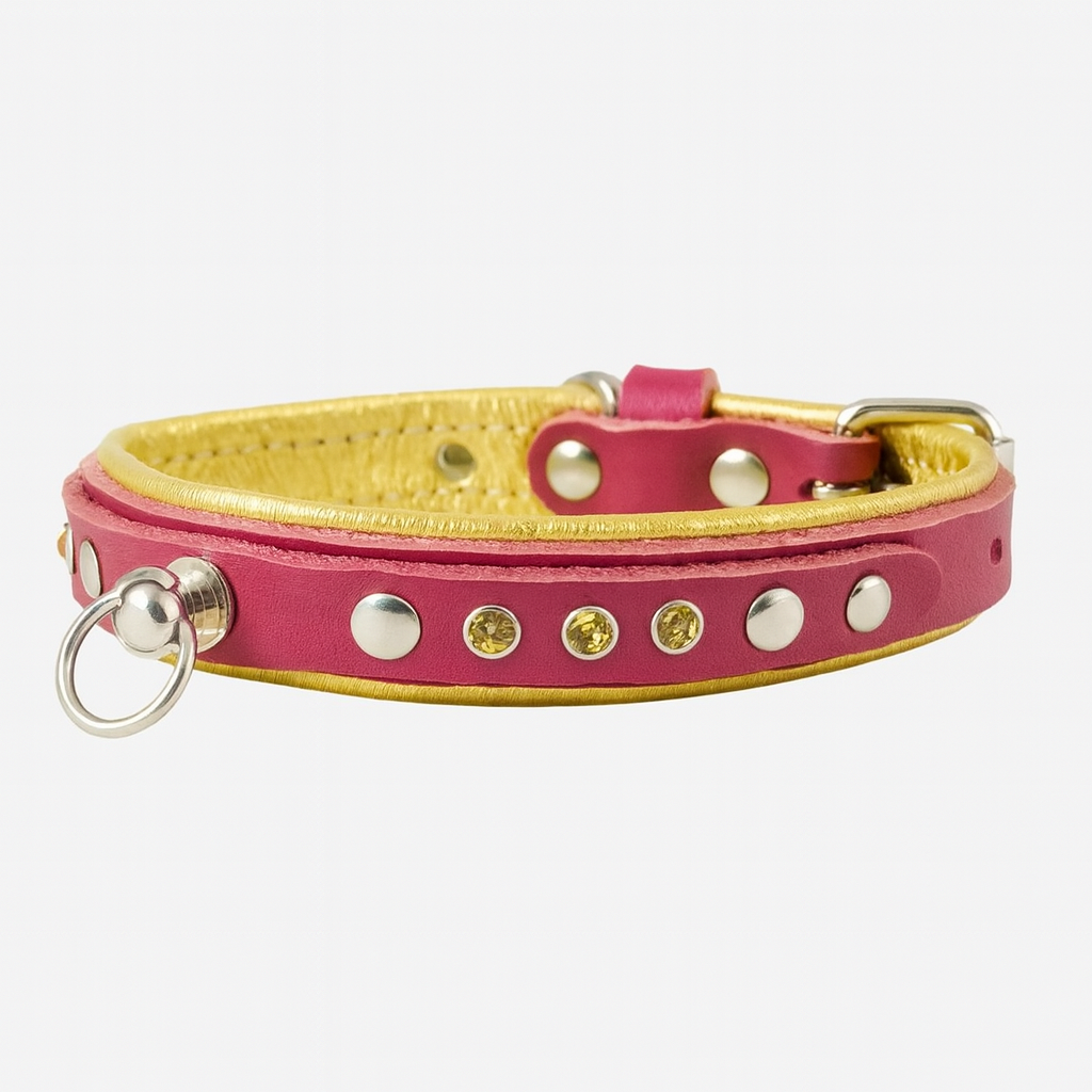 Peach Leather Collar with Padding and Gold Glitter