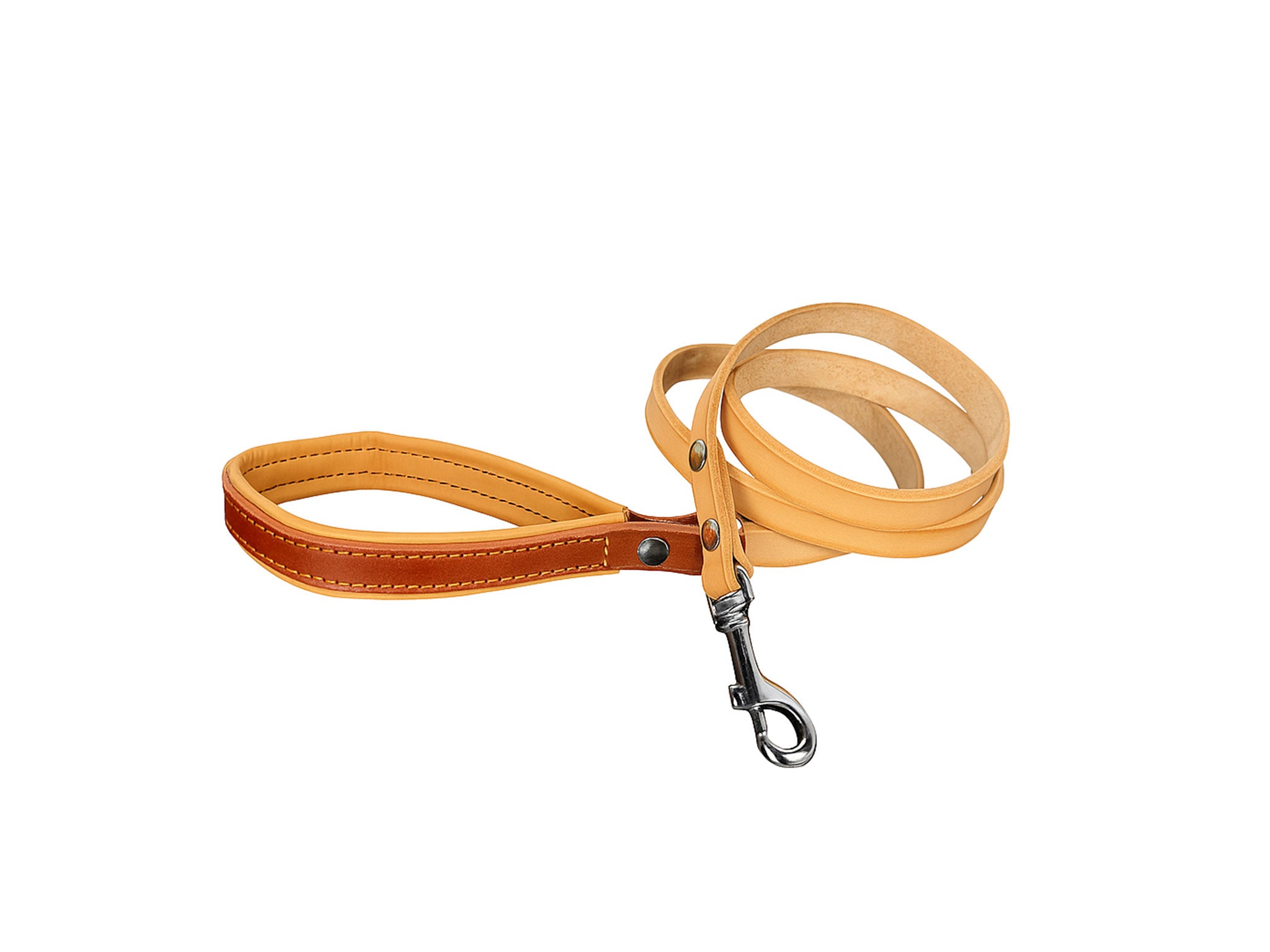 Guinzaglio per Cani in Pelle Cognac e Beige con Manico Imbottito