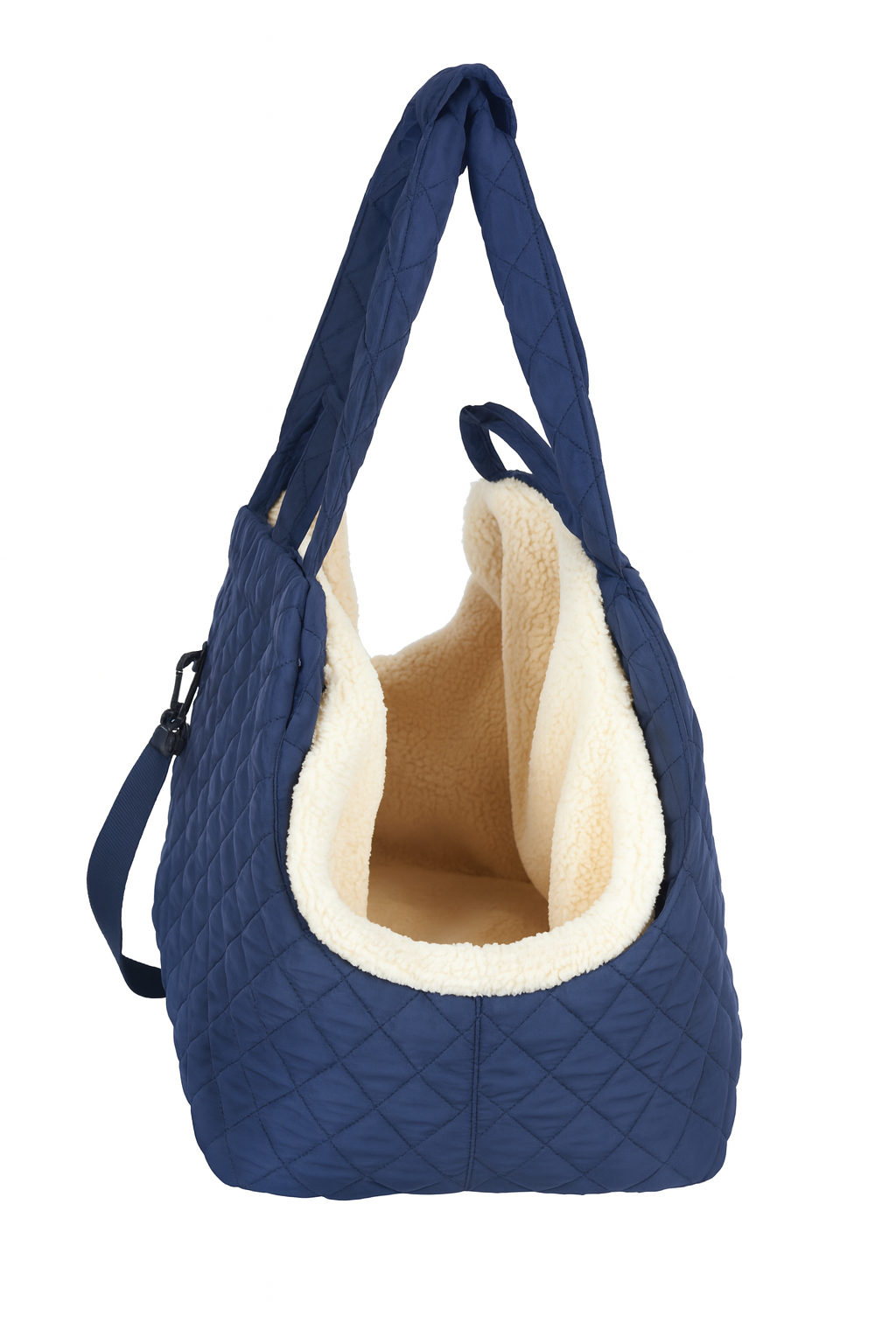 Borsa Trasportino per Cani in Tessuto Trapuntato Blu con Interno Morbido in Peluche