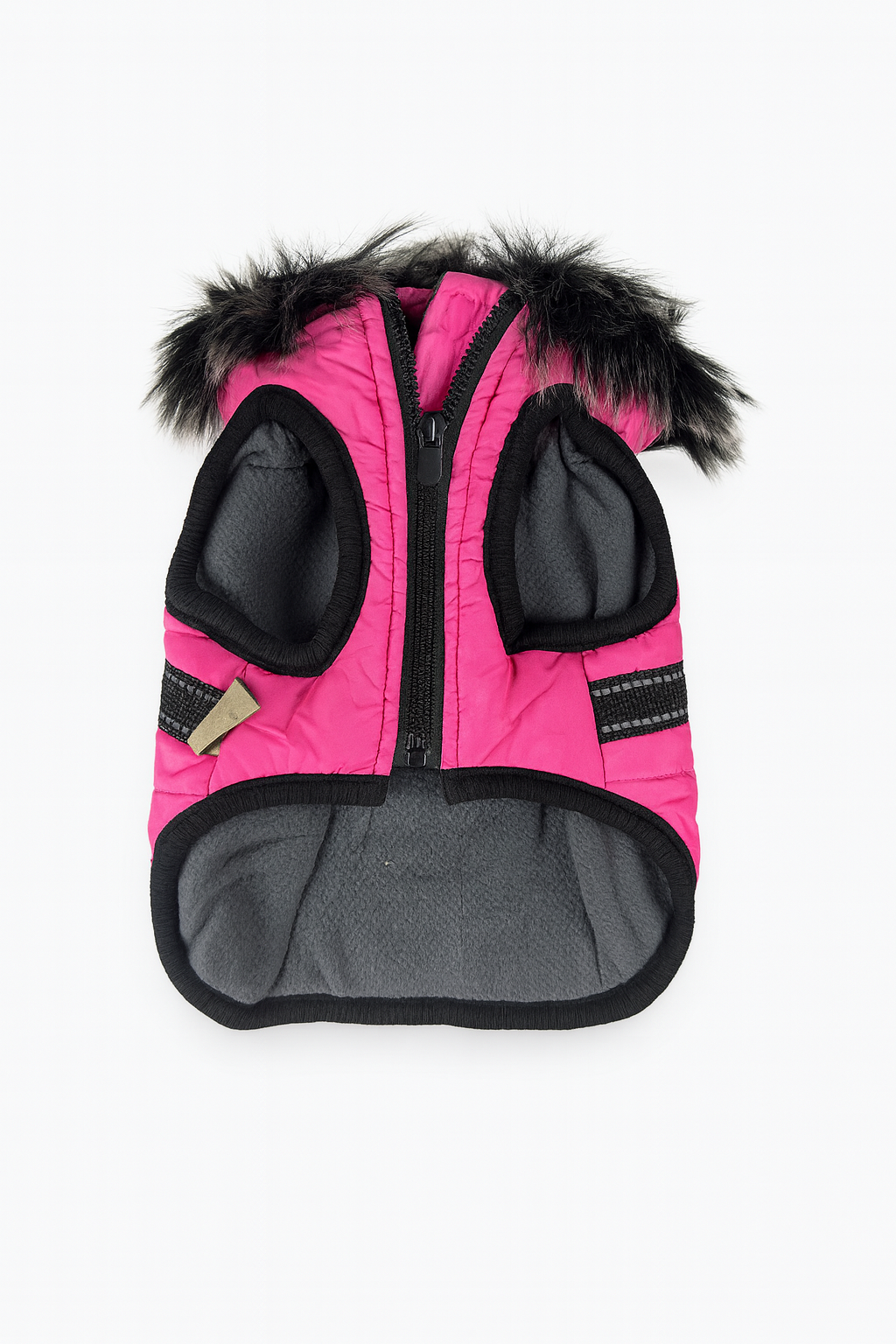 Cappotto Invernale Rosa per Cani con Cappuccio in Pelliccia e Imbracatura Integrata
