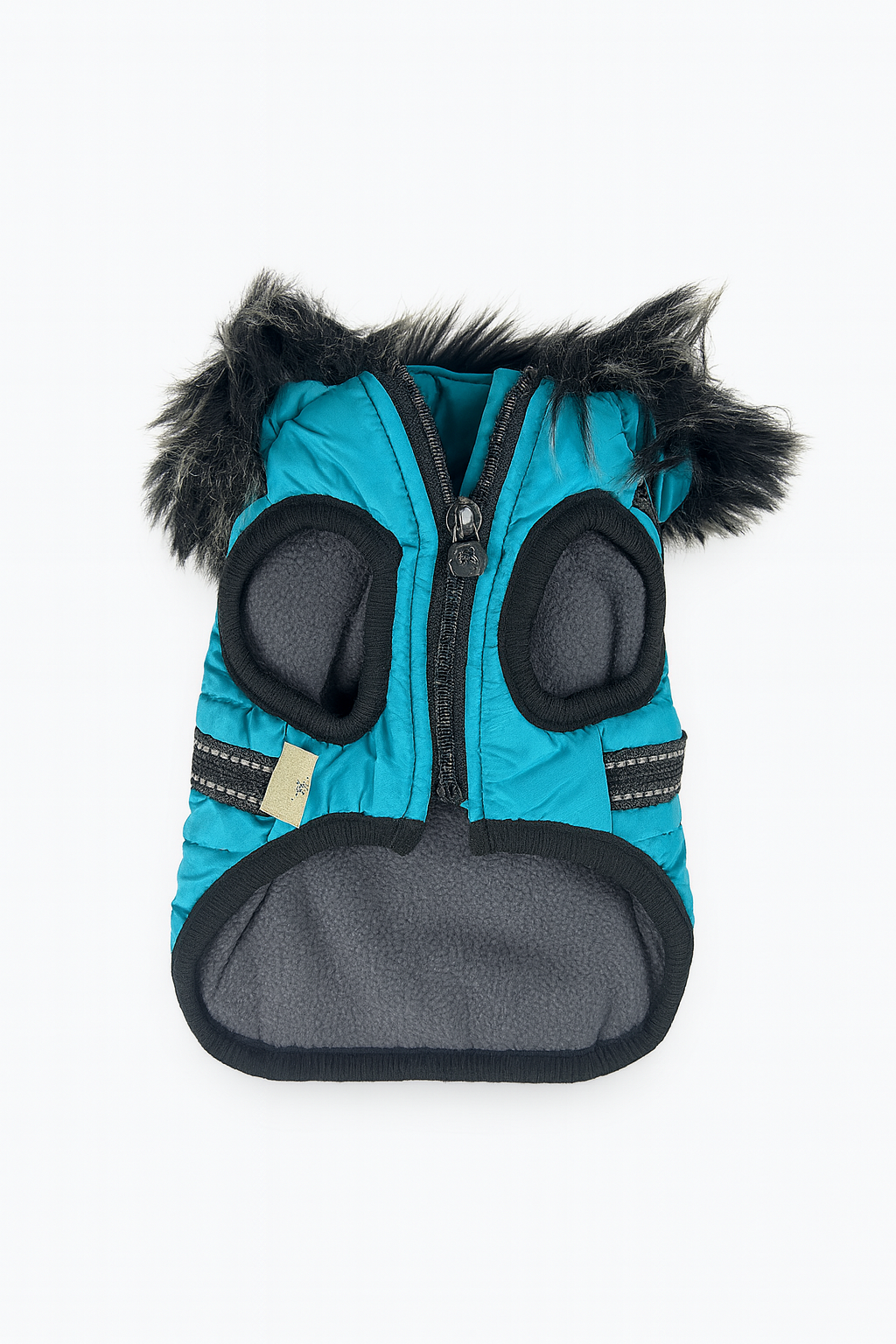 Cappotto Invernale Blu per Cani con Cappuccio in Pelliccia e Imbracatura Integrata